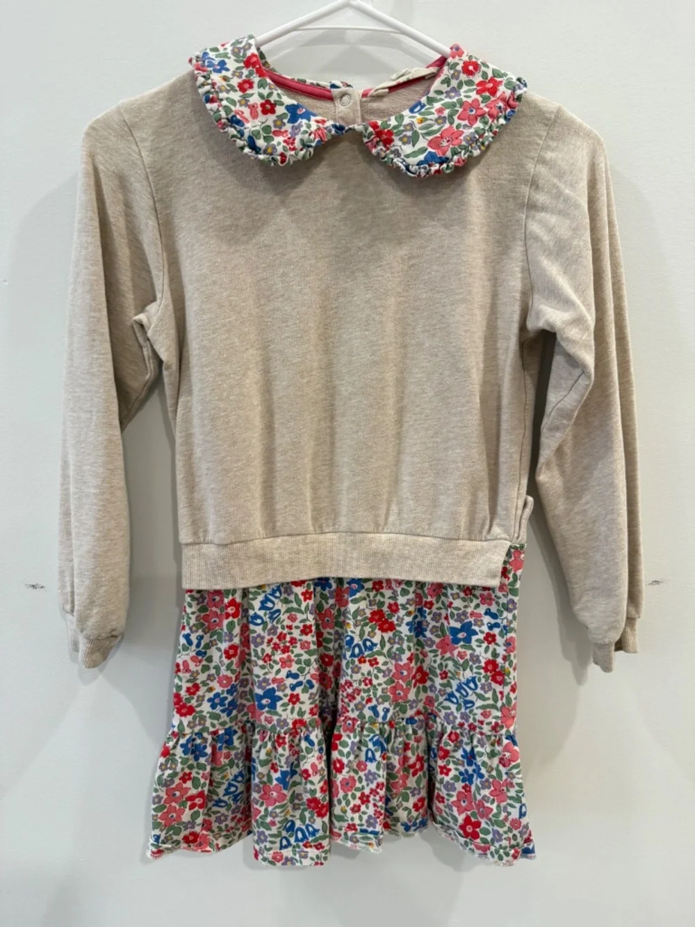 Mini Boden - Oatmeal Berry Floral 2-in-1 Collared Sweatshirt Dress, Size 8-9y